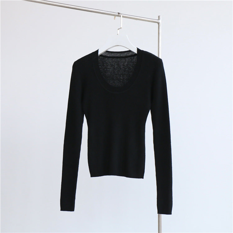 U Collar Sweater Base Shirt Autumn Winter Sweater Inner Wearing Women Clothing Top