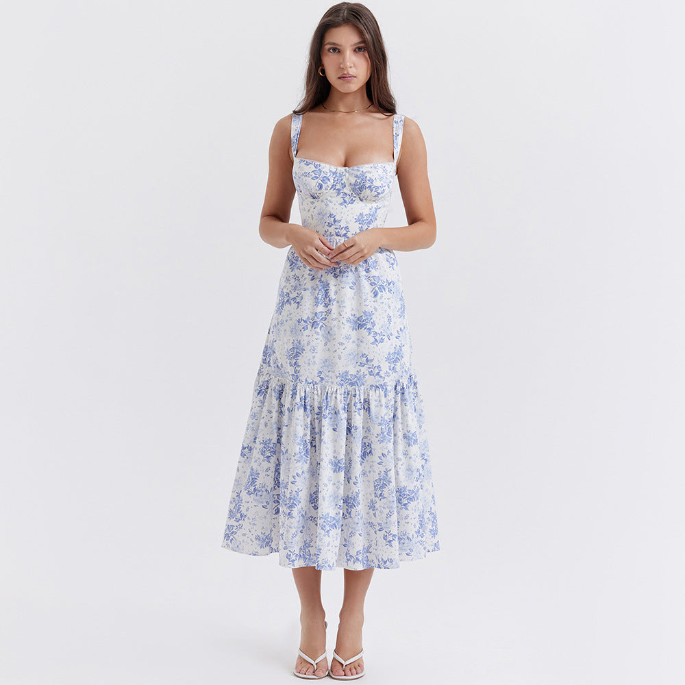 Sommer-Kleid für Damen, Kollektion „Sweet Spicy Floral“, rückenfreies, ärmelloses Midikleid mit Trägern für Damen im Sommer