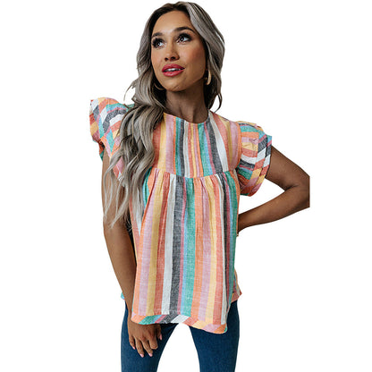 Camiseta holgada con mangas largas y rayas verticales para mujer