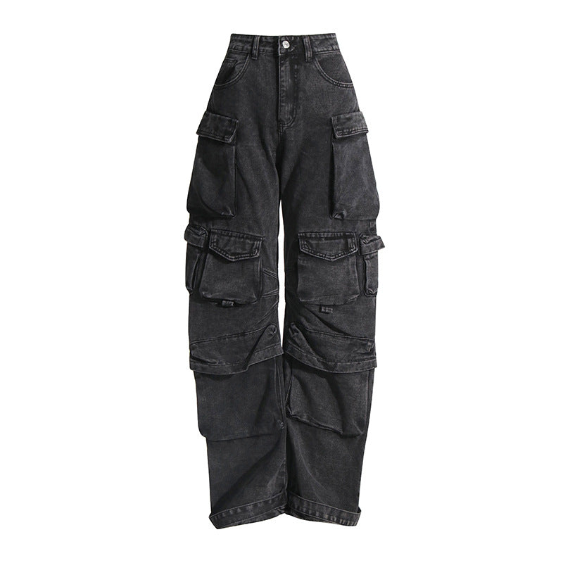 Pantalones vaqueros de pierna ancha con múltiples bolsas, pantalones Cargo de moda para otoño e invierno, pantalones geniales de Hip Hop