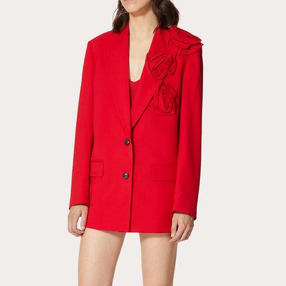 Blazer de mujer con perfil de diseño de costura rosa con cuello en V de color sólido de primavera