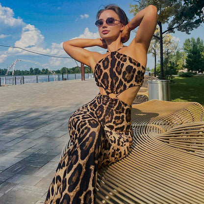 Women Wear Autumn Sexy Leopard Print Bandeau Sling Dress