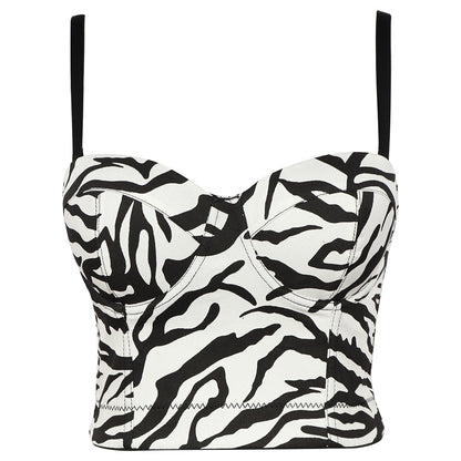 Zebra Pattern Sling Shaping Corset Short Beautiful Back Tank Top Preppy Hip Hop Striped Tight Boning Corset Tube Top