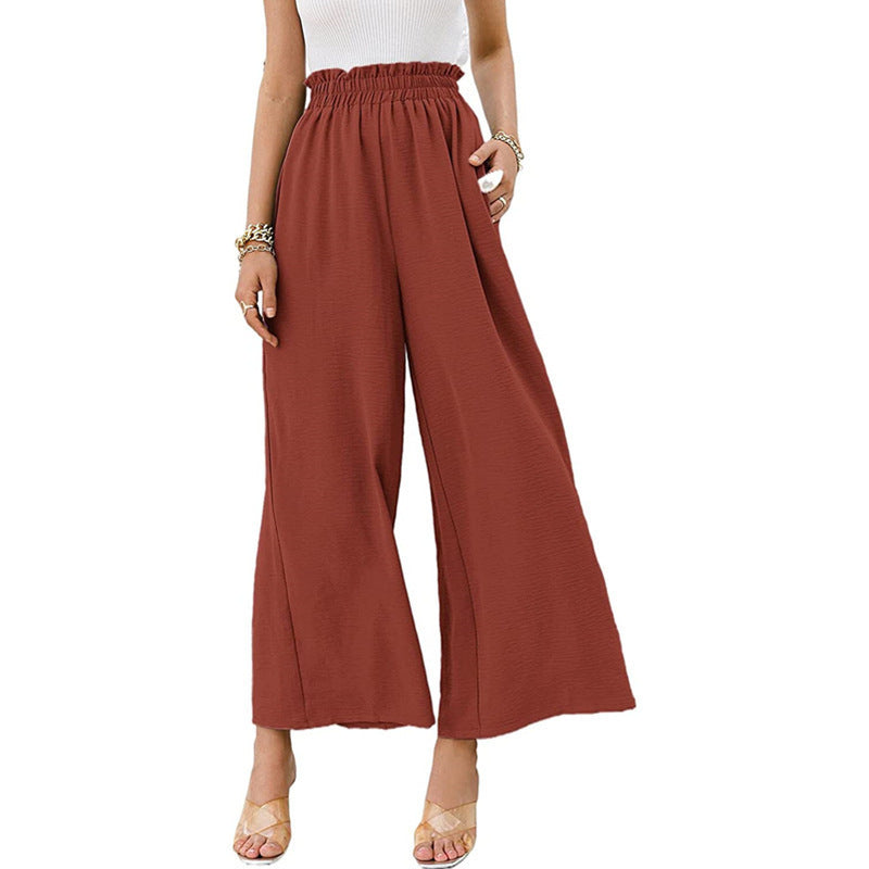 Primavera Verano Algodón Lino Mujer Color Sólido Cintura Alta Suelto Casual Pantalones de pierna ancha