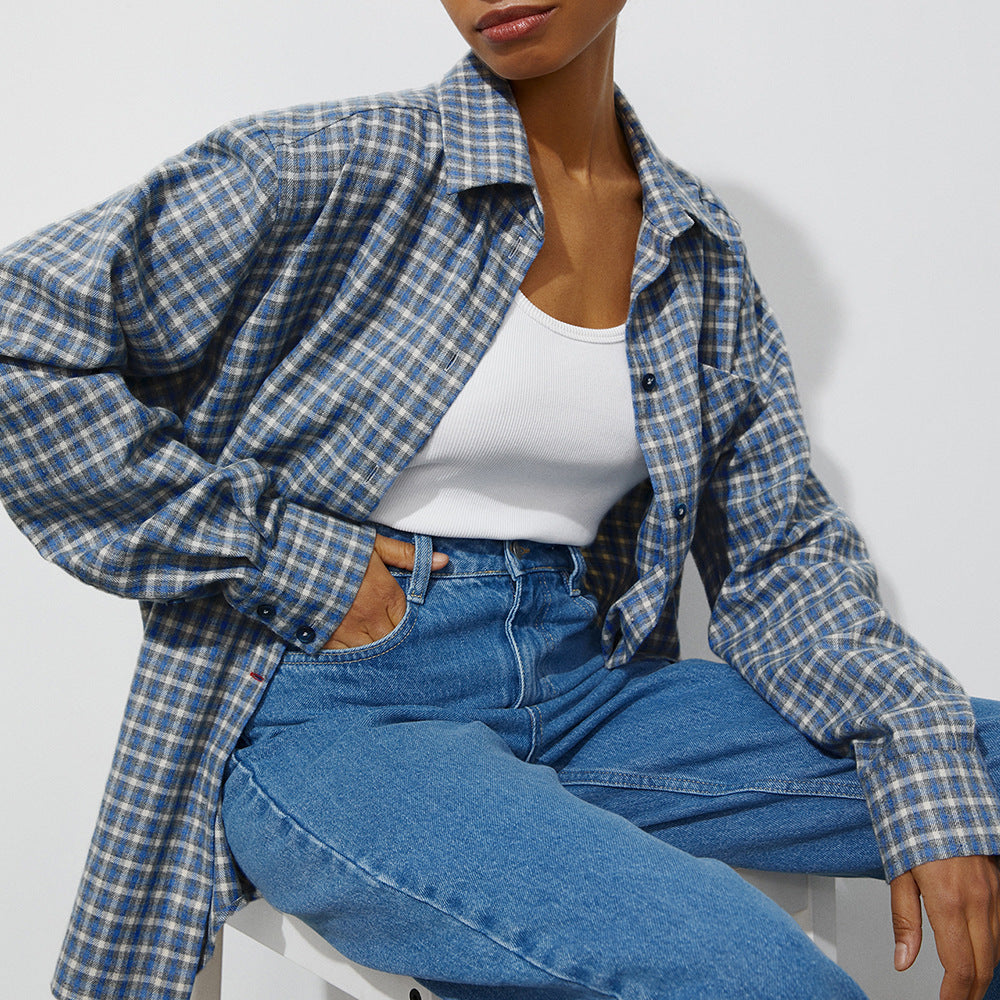 Plaid Shirt Spring Women Classic Oversize Loose All Match Plaid Unisex Shirt