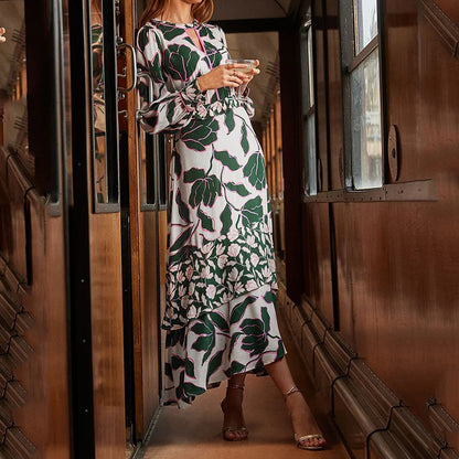 Vestido informal de verano con volantes y manga larga para mujer