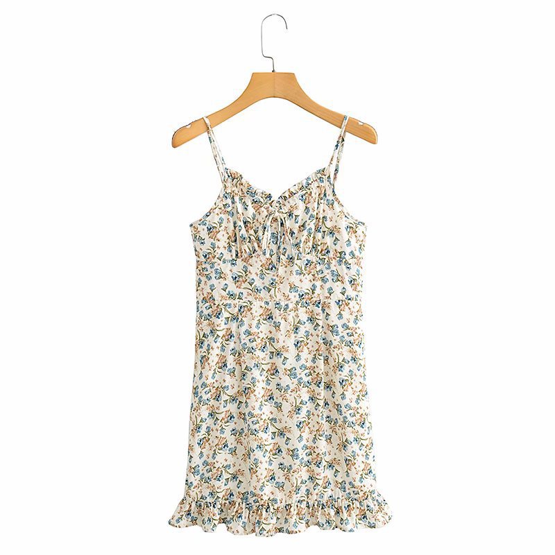 Vestido estampado con tirantes de verano con volantes y espalda descubierta