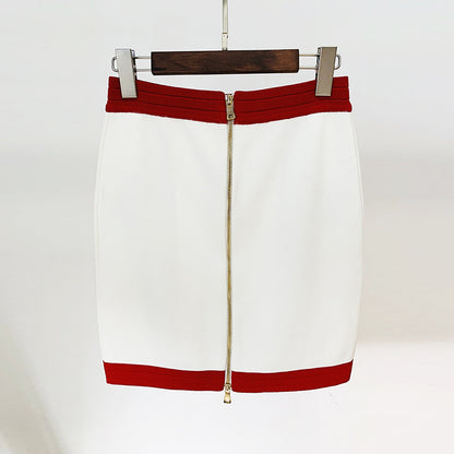 Goods Autumn Winter Contrast Color Zipper Package Hip Skirt Skirt