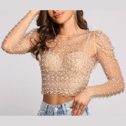 Sommer Damen Kleidung Bohren Bubble Ärmel Mesh Top