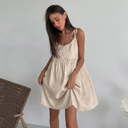 Summer Sexy Sexy Strap Dress Salt Pullover Loose Cotton Linen A line Dress