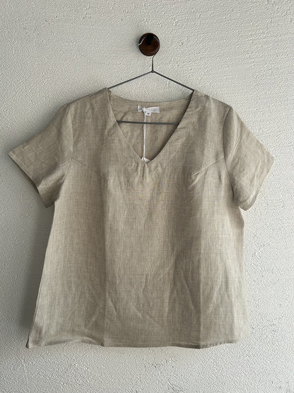 Camiseta de lino puro para mujer, camiseta Simple de Color sólido con cuello en V, camiseta de lino y algodón para primavera y verano, Top informal adelgazante de nicho, ropa para mujer