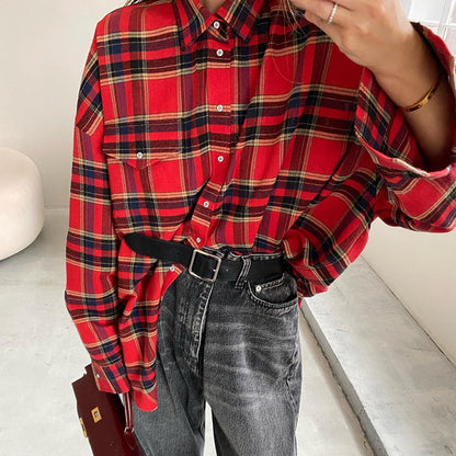 Frühling Plaid Shirt Frauen Trend Retro Plaid Top Baggy Mantel Frauen