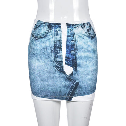 Damenbekleidung Frühlings-/Sommerrock, Denim-Imitat, bedruckt, personalisierter Stretch-Etuirock für Damen