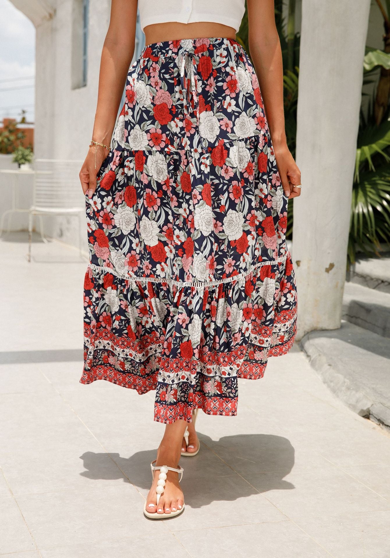 Maxikleid mit Patchwork-Muster und Viskose, böhmischer Strandurlaubsrock