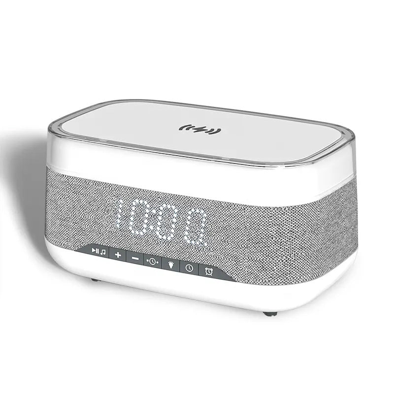 Reloj despertador multifuncional inteligente, Altavoz Bluetooth, cargador inalámbrico, reloj de carga rápida, luz nocturna de ambiente, decoración del hogar