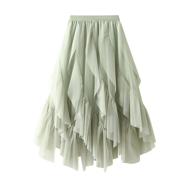 Ruffled Veil Skirt Skirt Women Spring High Waist Petite Tulle Skirt Maxi