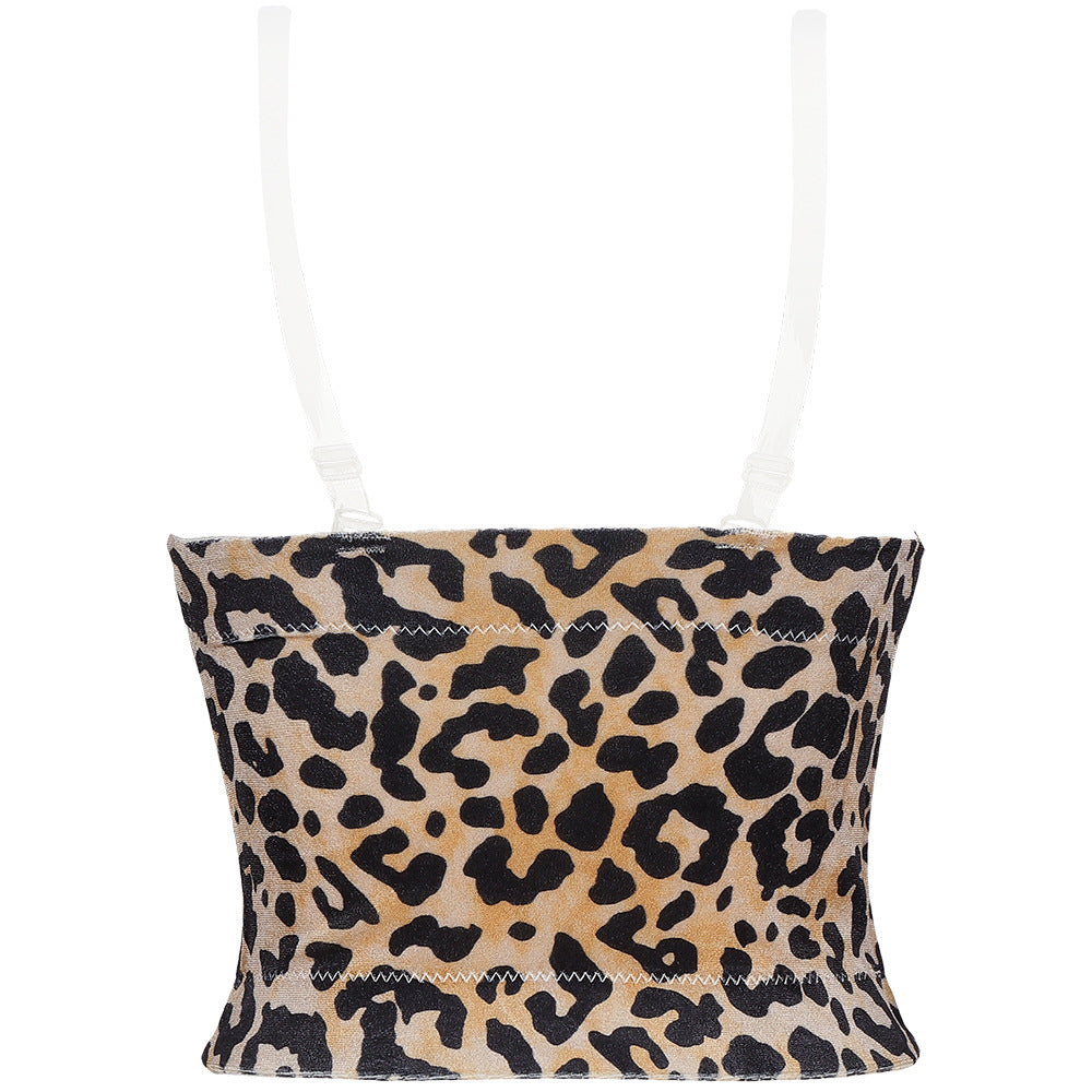 Sexy Weste mit kleinem Sling-Rücken und Leopardenmuster für Damen, einteiliges Tube-Top mit Brustpolster, kurze Ausführung, schmale Passform, Oberbekleidung