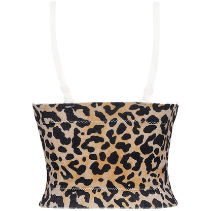 Chaleco sexy con estampado de leopardo y tirantes pequeños para mujer, de una pieza, con almohadilla para el pecho, tipo tubo, ajustado, para uso exterior