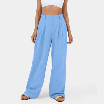 Ropa de mujer Pantalones de algodón puro Pantalones de pierna ancha de cintura alta para mujer Pantalones sueltos casuales