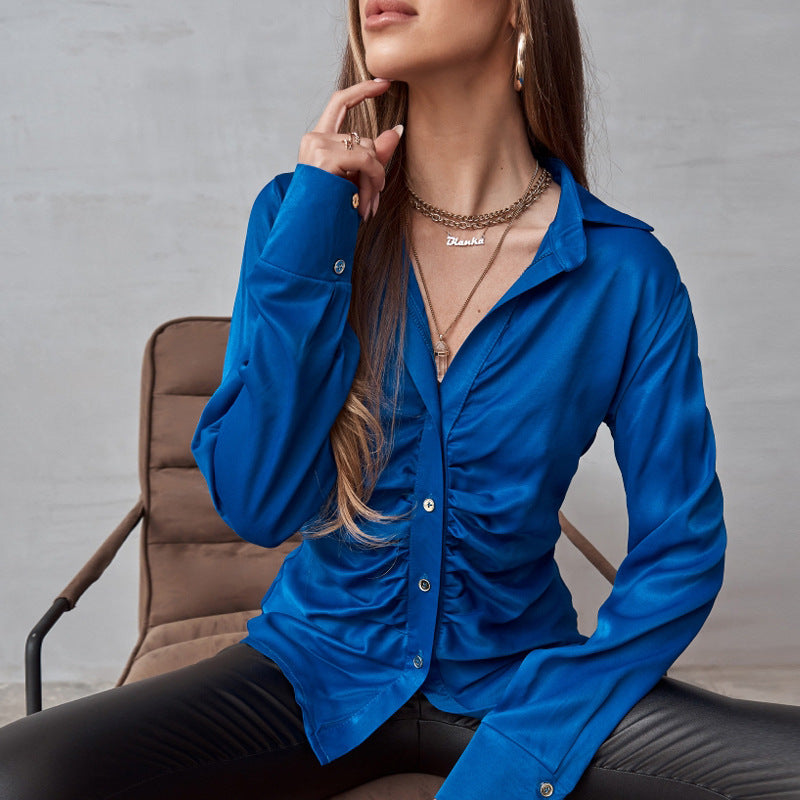 Shirt Solid Color Long Sleeve Spring Autumn Elegant Cardigan Elegant Shirt for Women