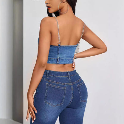 Damen Kleidung Deep V Plunge Neck Backless Denim Camisole