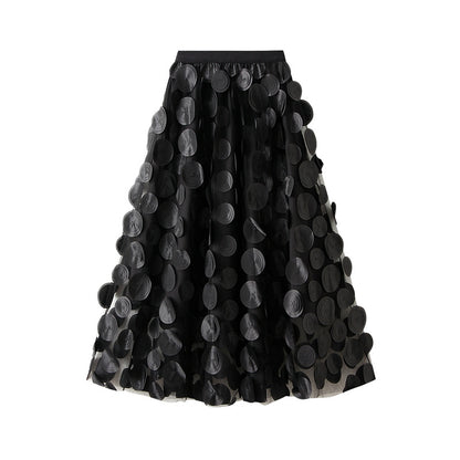 Heavy Industry Three Dimensional Polka Dot Black Mesh Skirt Hepburn Mid Length Umbrella Skirt