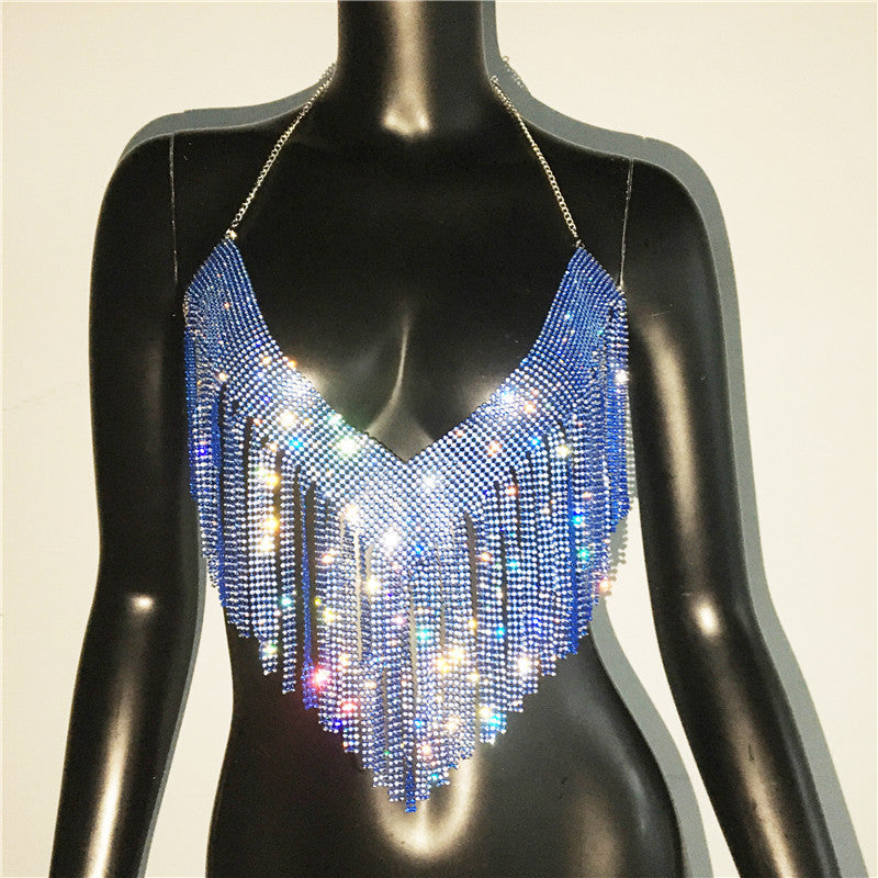 Women Clothing Metal Rhinestone Top Sexy Party Sexy Suit Rhinestone Nightclub Sexy Sling