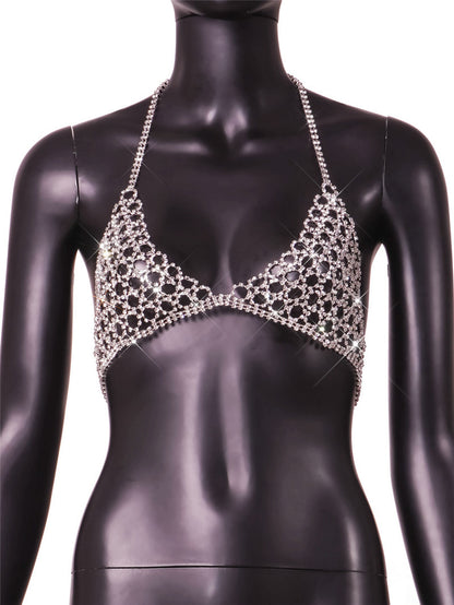 Top con collar en el pecho con diamantes de imitación exagerados para discoteca Sexy de verano