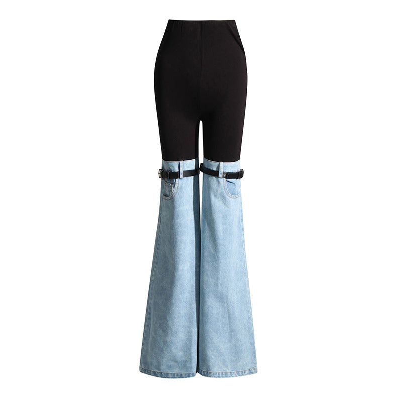 Women Bootleg Pants Loose Spring High Waist Stitching Niche Slim Fit High Waist Pants