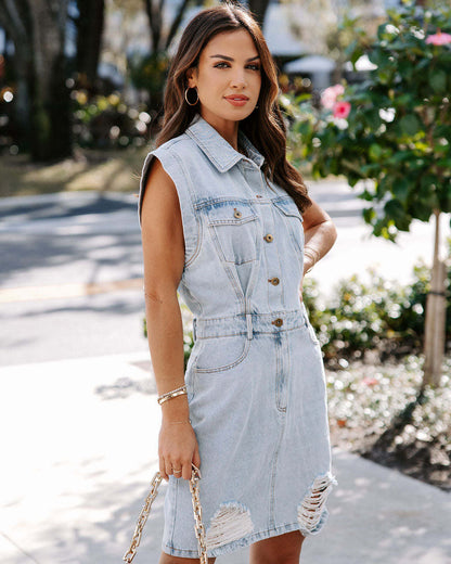 Primavera Verano Mujer Cardigan Denim Color Sólido Vestido Midi Vestido De Oficina De Algodón