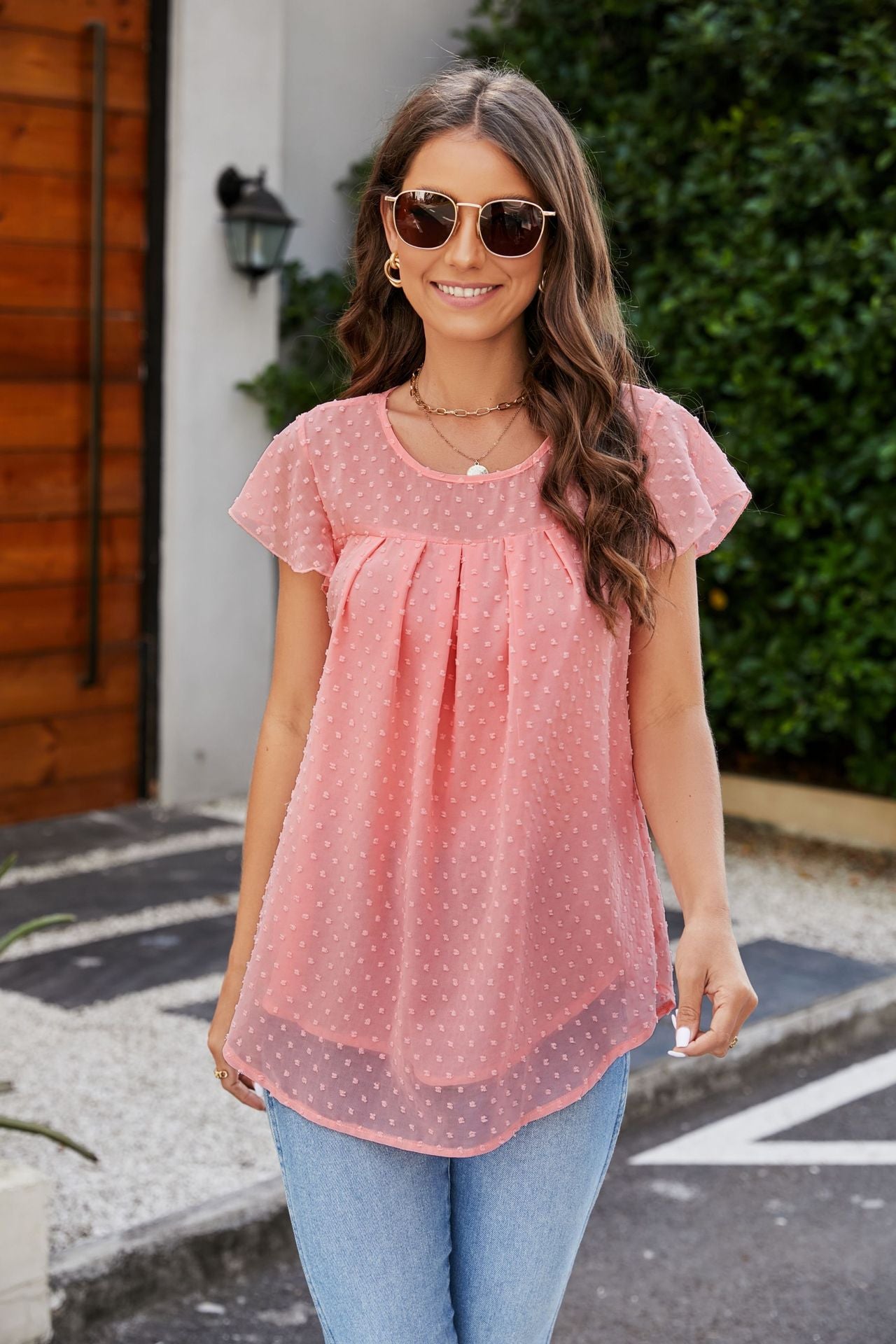 Women Summer Flying Sleeves Chiffon Shirt Round Neck T shirt