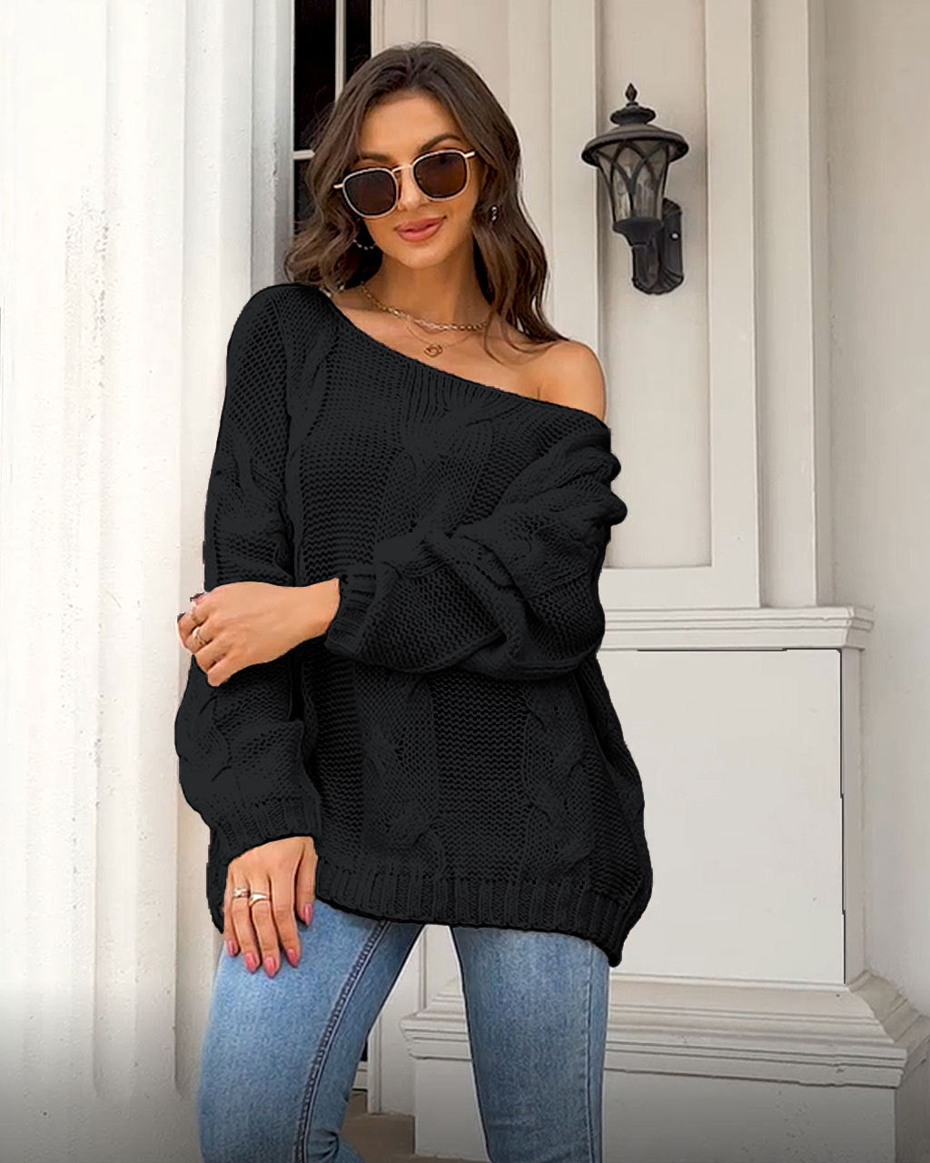 Women Autumn Winter Loose Sweater Round Neck Solid Color Pullover Sweater Women