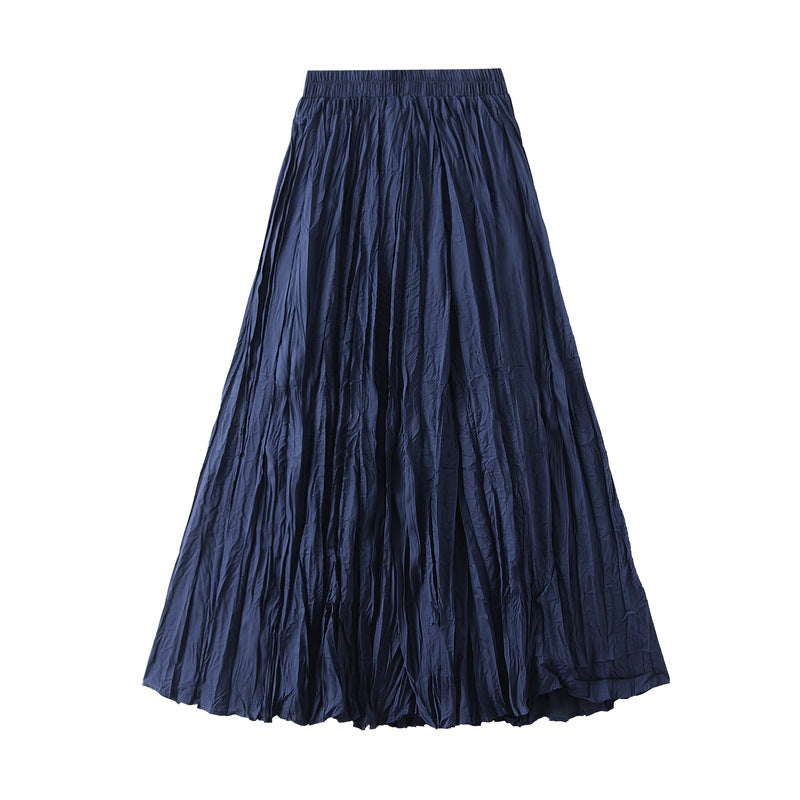 Light Luxury Streamer Pleated Skirt Women Spring Autumn Swing Slimming Pleated A Line Skirt