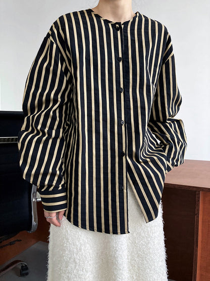 Spring French Casual round Neck Striped Shirt Women Lazy Loose Long Sleeve Blogger High Grade Shirt