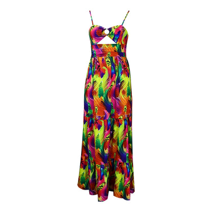 Summer Maxi Dress Spaghetti Strap Floral Print Sexy Large Swing Dress