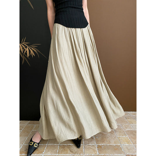 Chinese Art Pleated Texture Sense Vertical Smooth Sense A line Skirt Early Spring