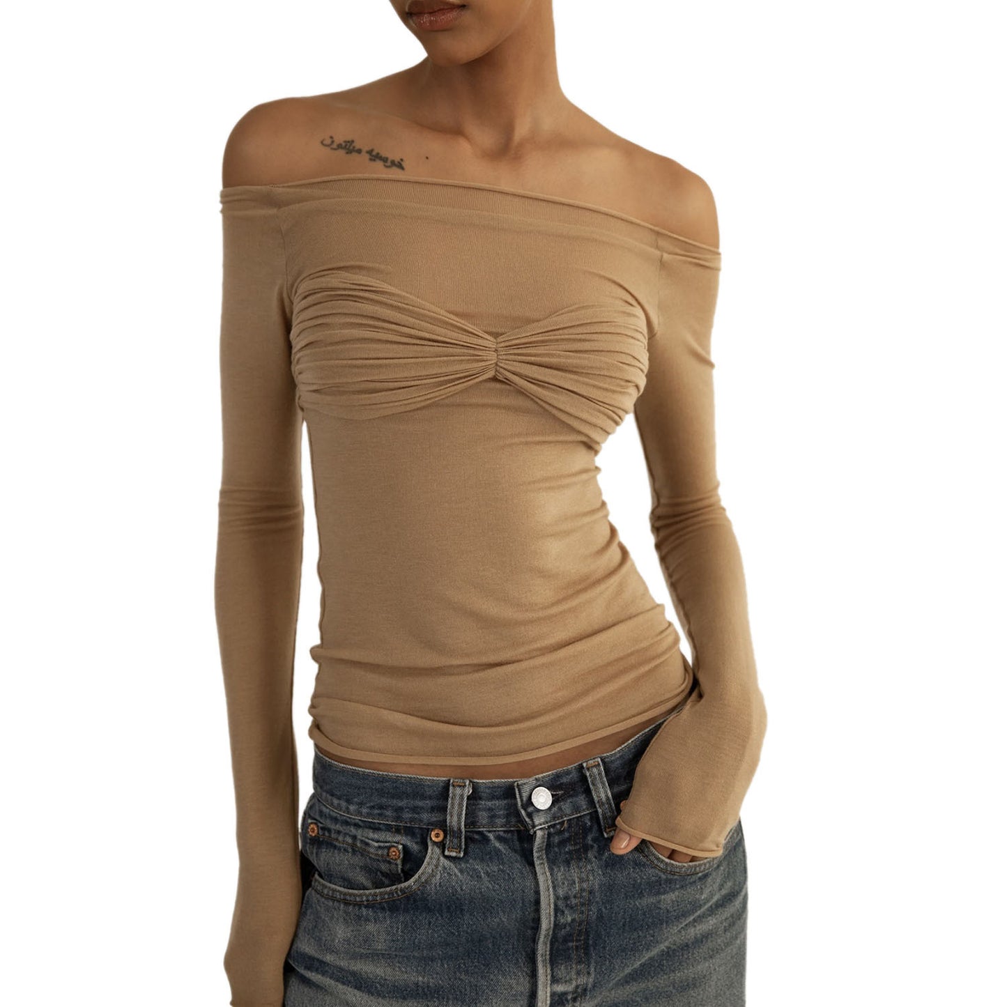 Spring Summer Best Women Clothes Lightweight See through off Neck T shirt Top