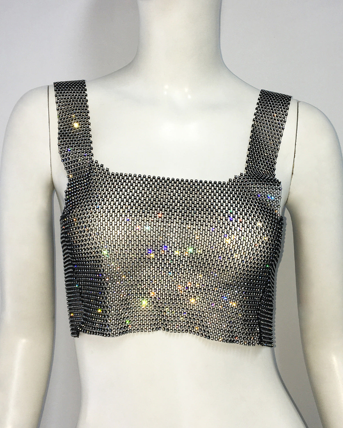 Women Rhinestone Sling Mesh Flash Diamond Fishing Net Top Shein Bright Diamond Vest Sweet Spicy