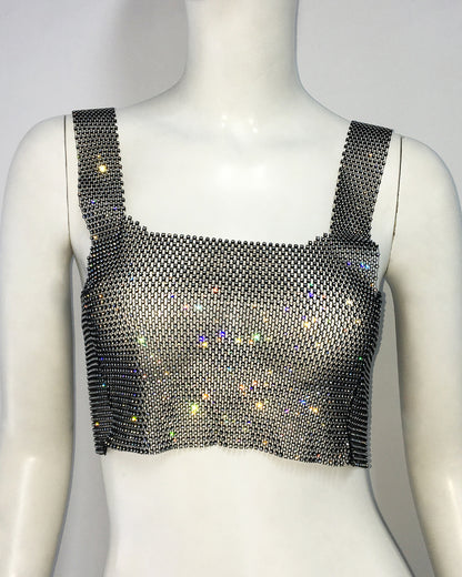 Frauen Strass Sling Mesh Flash Diamant Fischernetz Top Shein Helle Diamant Weste Süß Würzig