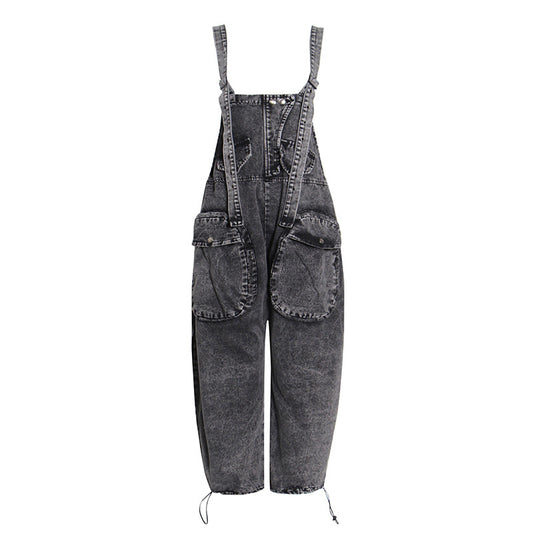 Overall-Jeans für Damen, Herbst, lockere Hose mit großem Taschendesign, personalisierte Hose mit weitem Bein für Damen