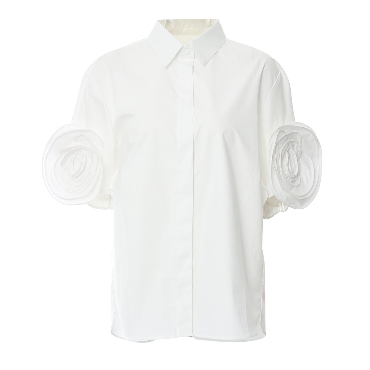 Spring Design Floral White Short Sleeved Shirt Women Niche Shirt Workplace Top