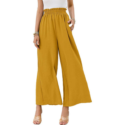 Spring Summer Cotton Linen Women Solid Color High Waist Loose Casual Wide Leg Pants