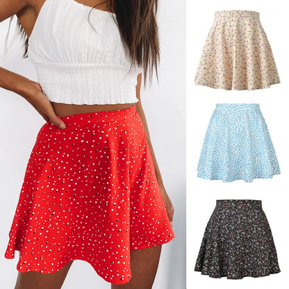 Floral Skirt High Waist Umbrella Skirt Invisible Zipper Chiffon Printed Short Skirt