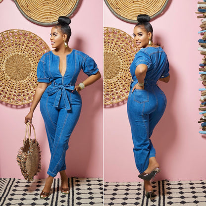 Jumpsuit Women Sexy Elegant Blue Washed Jumpsuit