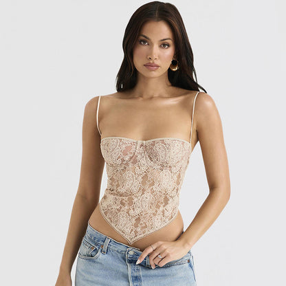 Ropa de mujer, chaleco Sexy con tirantes de encaje, ajustado, sin espalda, Irregular, asimétrico, recortado, Top Sexy para mujer