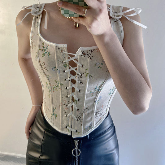 Sexy Boning Corset Corset Women European French Floral Vintage U Neck Chest Strap Vest