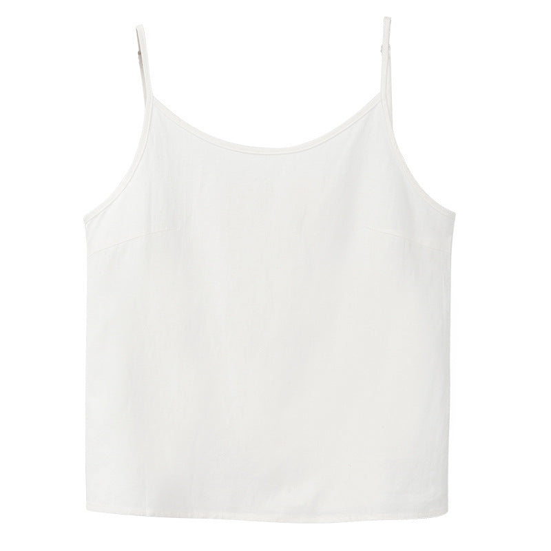 Ramie Camisole Women Spring Summer Inner Wear Base Cotton Linen Niche Can Wear round Neck Sleeveless Cotton Linen Top