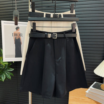 With Belt Cropped Pants for Women Summer Thin Pirate Shorts Wide Leg Drape High Waist Casual Shorts