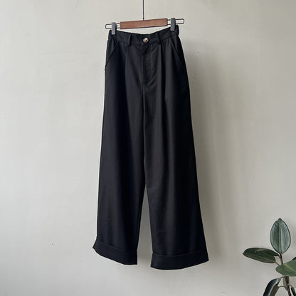 Hohe Taille Breite Bein Casual Hosen Frauen Herbst Tencel Baumwolle Lose Gerade Bein Kanten Hosen