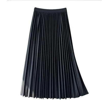 High Waist Slimming Pleated Skirt Women Fashionable All Match Skirt Draping Mid Length Skirt Simple A- line Expansion Skirt